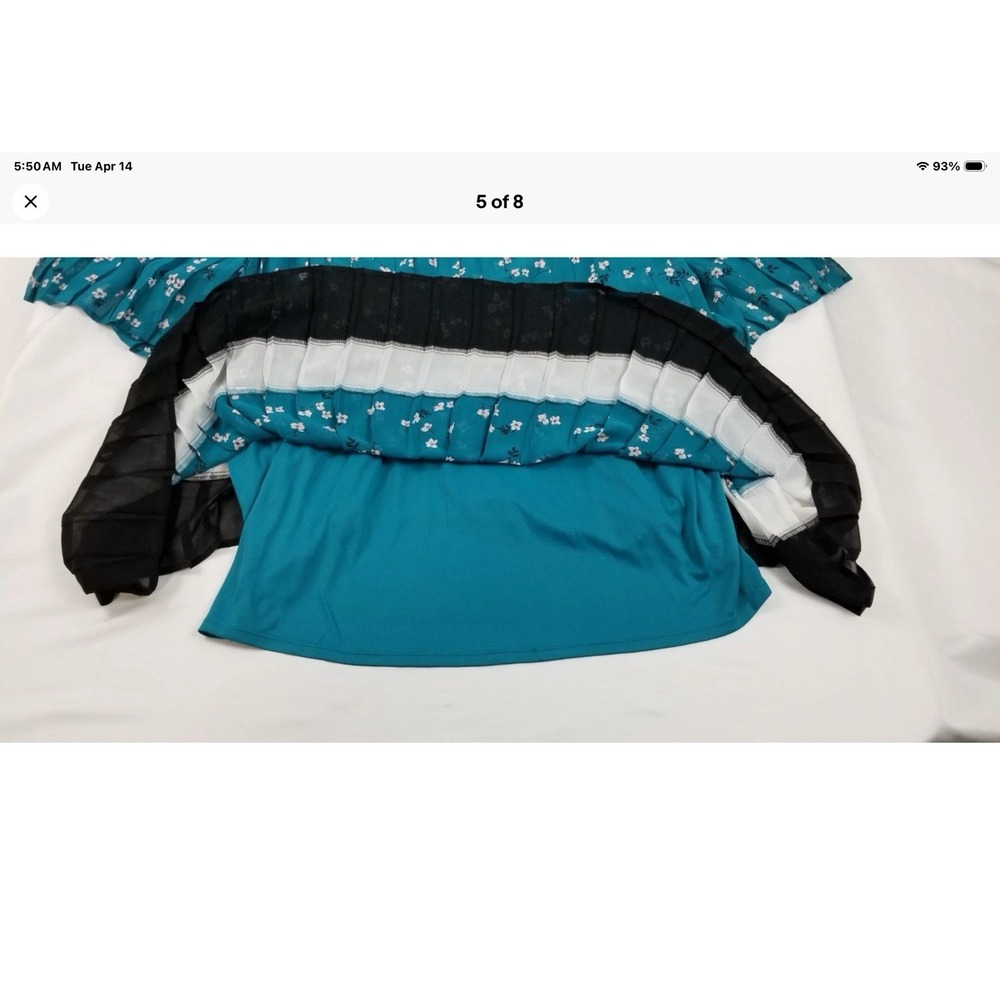 Lane Bryant Top Womens Plus 22 Teal Floral Cold Shoulder Pleated Contrast Trim - Picture 6 of 9